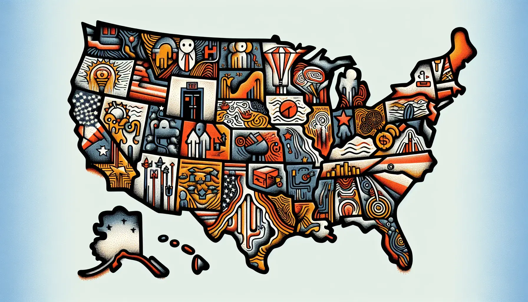 A symbolic landscape illustrating the job market across different states.